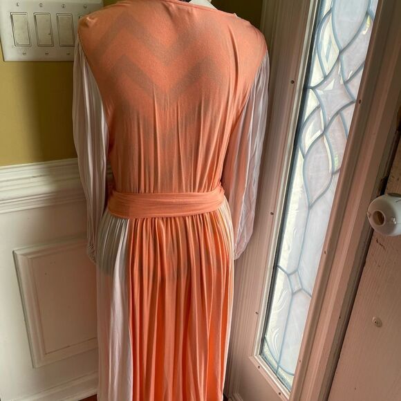 Calvin Klein color block Surplice Faux Wrap Dress in blossom,peach & cream SZ12 - Picture 7 of 16